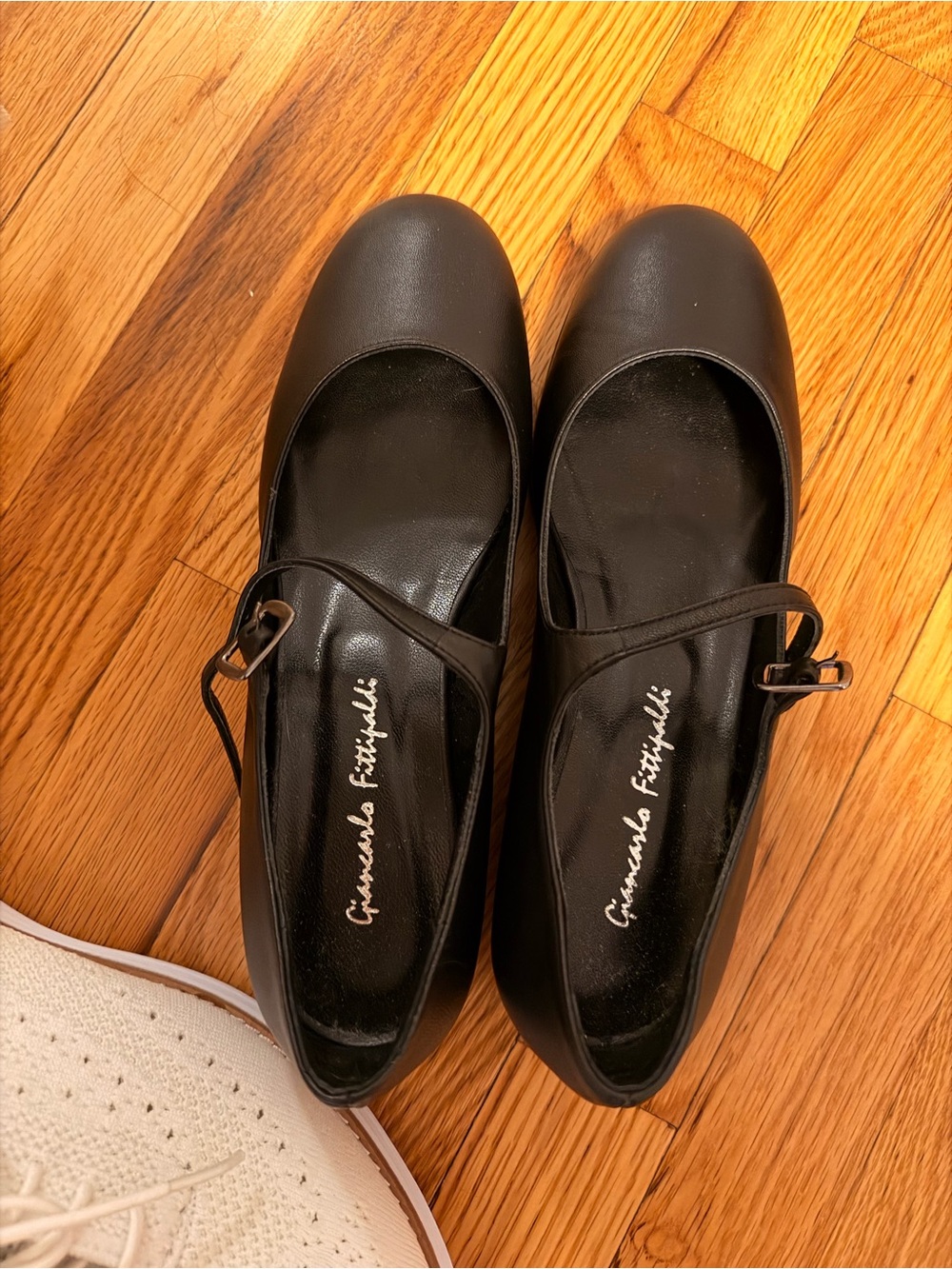 Black Leather Mary Jane Flats with Buckle